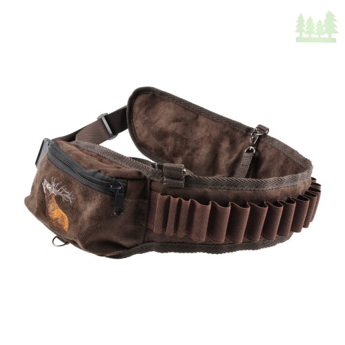 Pas Forsport na amunicje zamszowy z kieszeniami PZ001 brąz, haft jelen ryczy czarny- 2342