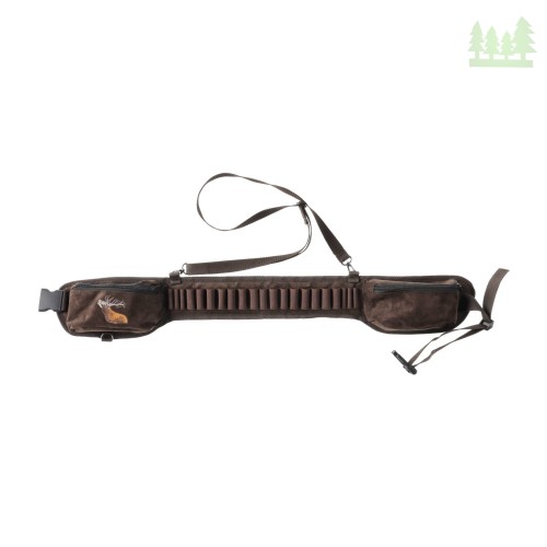 Pas Forsport na amunicje zamszowy z kieszeniami PZ001 brąz, haft jelen ryczy czarny-1 2342