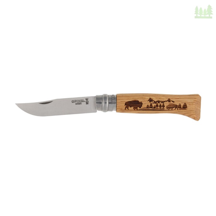 Nóż składany Opinel 8 inox dąb seria Animal - bizon- 2982 