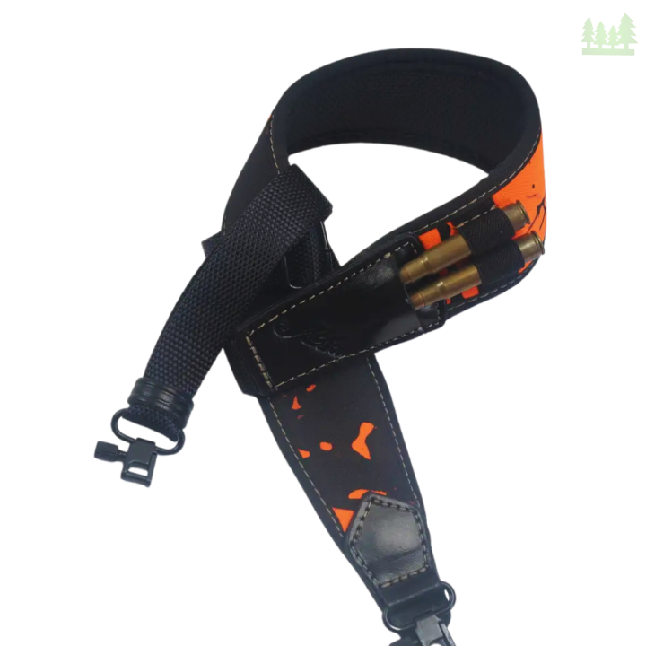 Pas myśliwski RY14C – neopren, kamuflarz i czarne  skórzane wykończenia z ładownicą