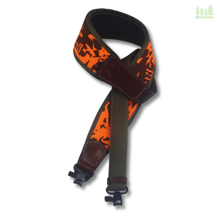 Pas myśliwski Majos RY16B neoprenowy, kamuflarz pomarańczowy, z szybkim zapięciem na bączek