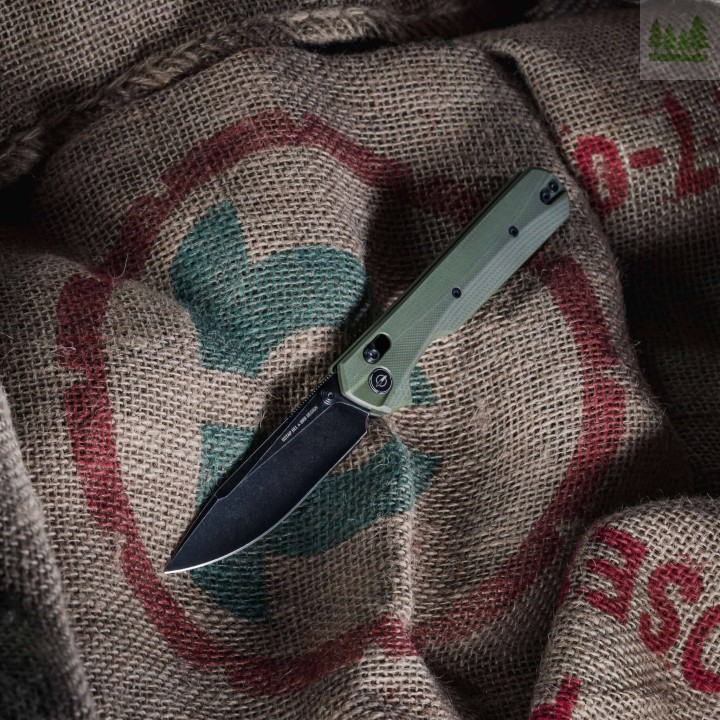 Nóż składany KNIVESPL The First Sandvik 14C28N, zielone G10, czarna powłoka PVD-9 3571 