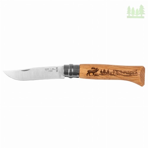 Nóż składany Opinel 8 inox dąb seria Animal - jeleń- 1041