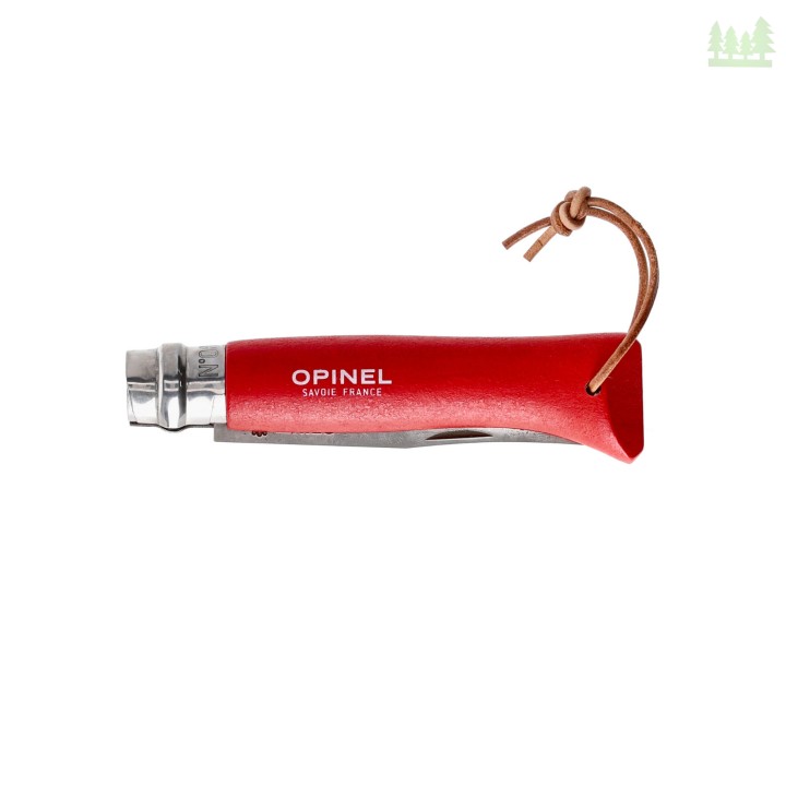 Nóż Opinel Colorama 08 inox grab czerwony z rzemieniem-3 1052