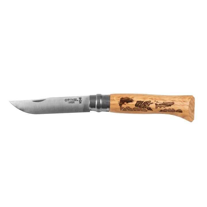 Nóż składany Opinel 8 inox dąb seria Animal - ryba- 1070